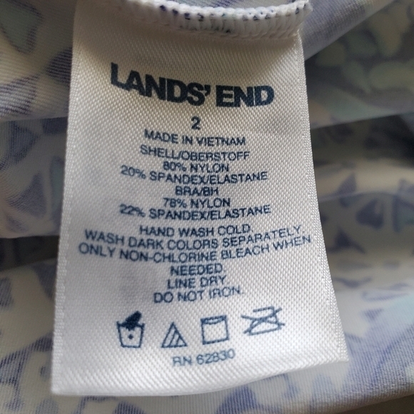 Lands' End Women's Blue & White High Neck Swim Tankini Swimsuit Top - Picture 8 of 9